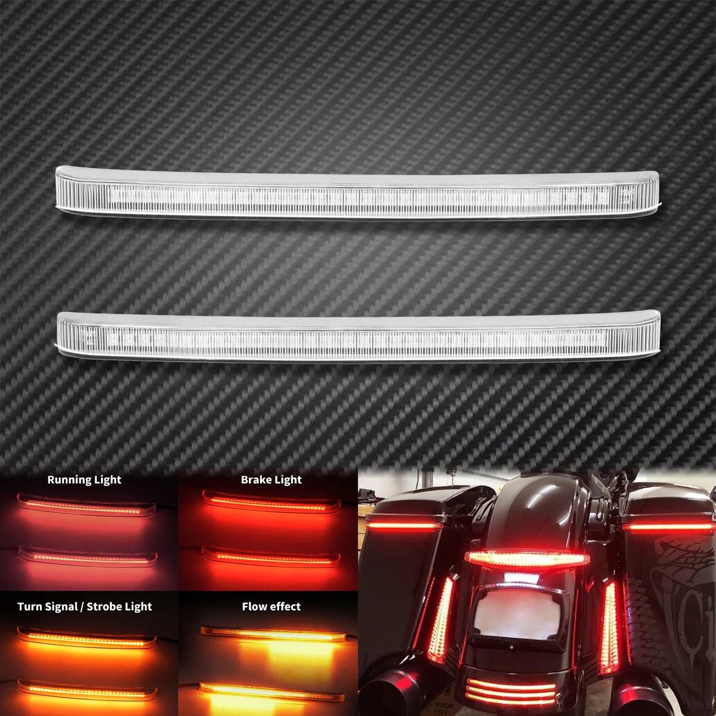 Voodoo Cycle House LED Saddlebag Tail Lights / Turn Signal Accent Lights For Harley-Davidson Touring Models 1997 - UP